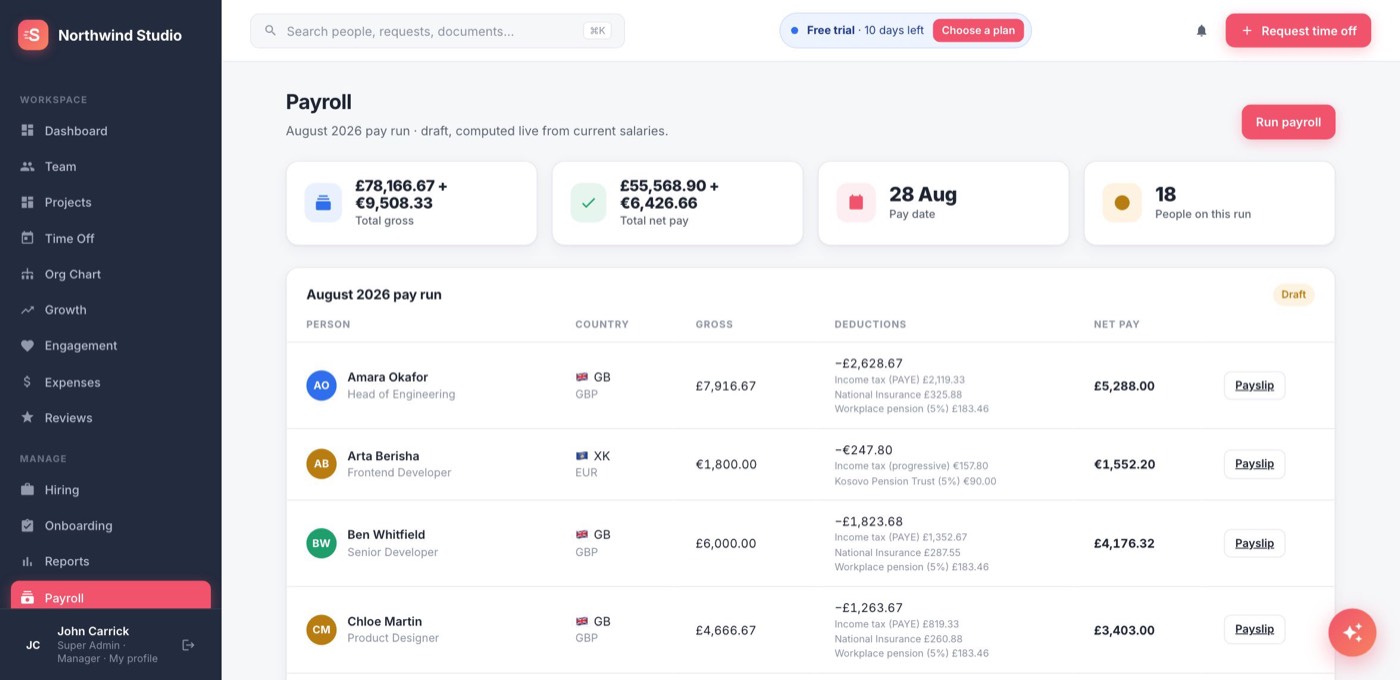 StaffVelo — Payroll & payslips